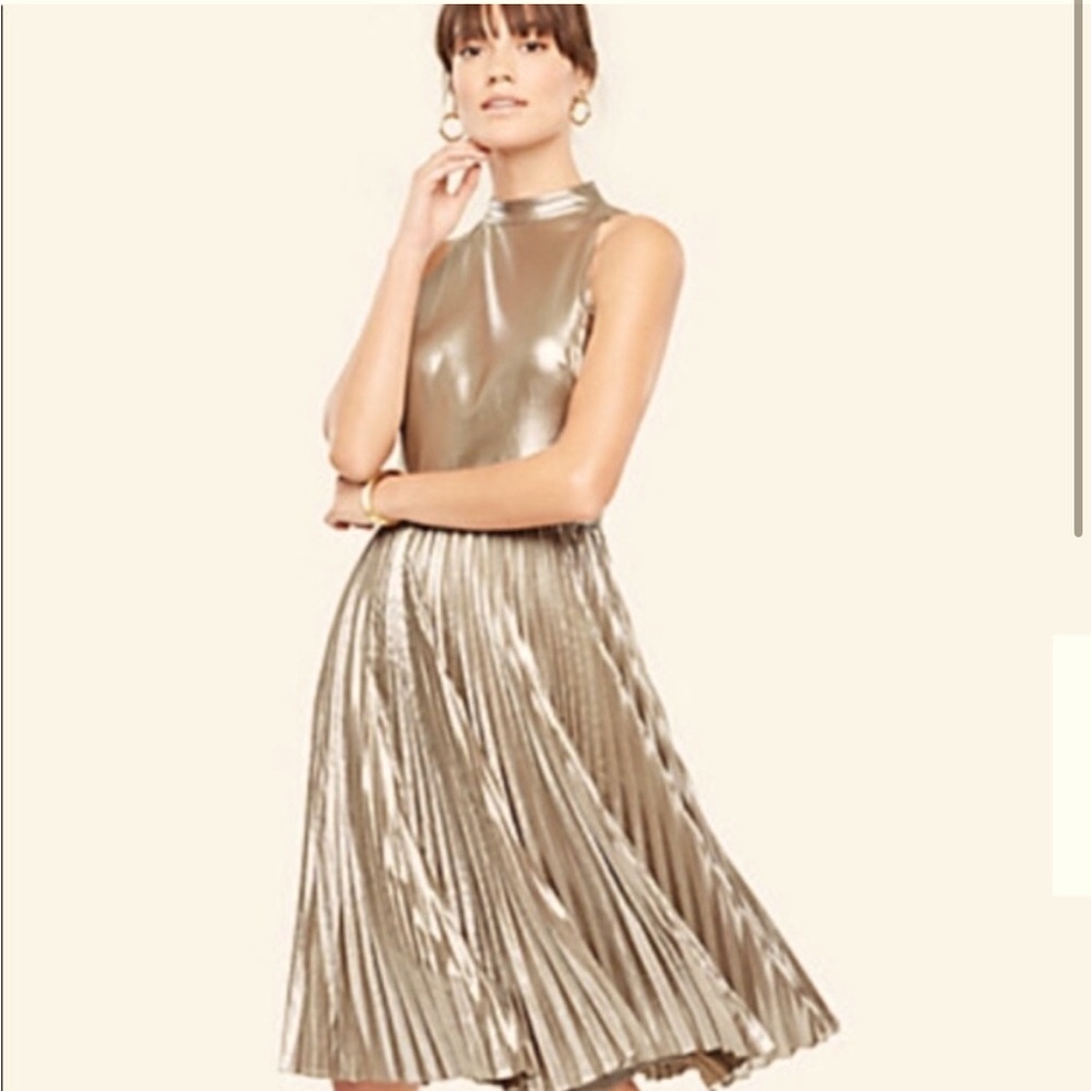 Ann Taylor Metallic Pleated Dress